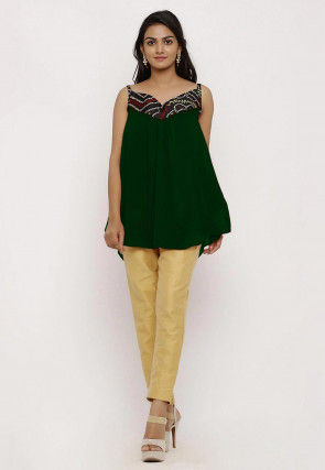 Bandhej Crepe Top in Dark Green
