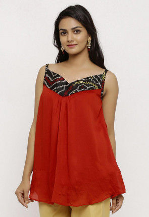Bandhej Crepe Top in Red