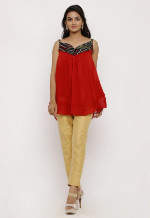 Bandhej Crepe Top in Red