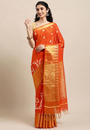Bandhej Dupion Silk Saree in Orange