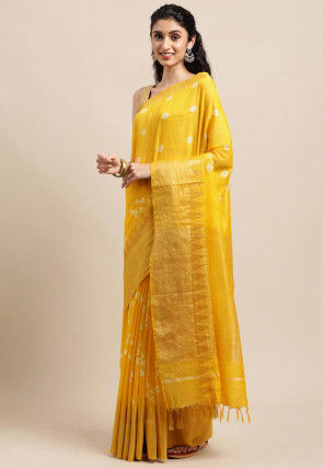 Bandhej Dupion Silk Saree in Yellow