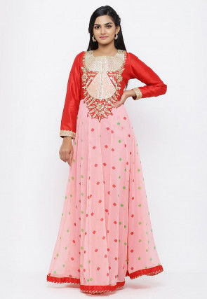 Bandhej Georgette Gown in Pink and Red