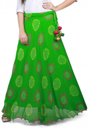 Bandhej Georgette Long Skirt in Green