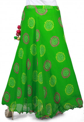 Bandhej Georgette Long Skirt in Green