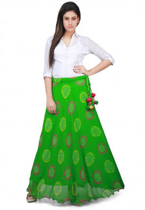 Bandhej Georgette Long Skirt in Green