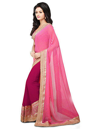 Bandhej Georgette Saree in Pink and Fuchsia