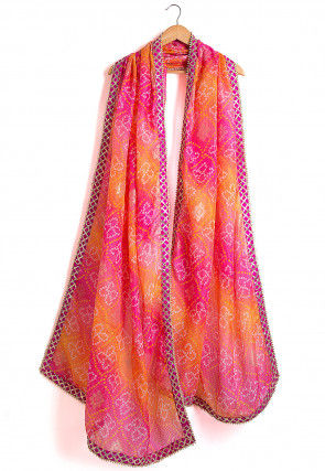 Bandhej Kota Silk Dupatta in Pink and Orange