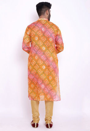 Bandhej Kota Silk Kurta in Shaded Orange and Pink