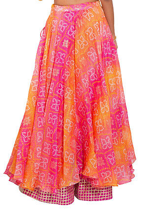 Bandhej Kota Silk Layered Skirt in Pink and Orange