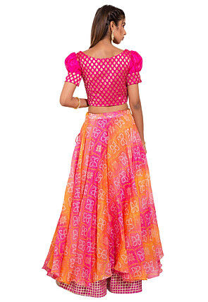 Bandhej Kota Silk Layered Skirt in Pink and Orange