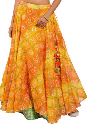 Bandhej Kota Silk Layered Skirt in Yellow