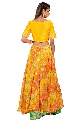 Bandhej Kota Silk Layered Skirt in Yellow