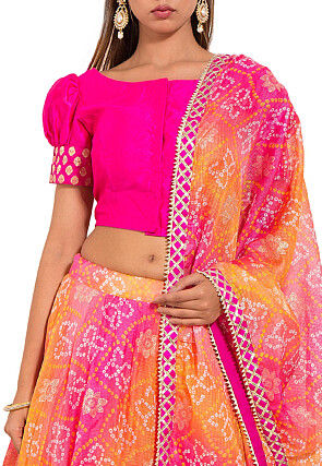 Bandhej Kota Silk Lehenga in Pink and Orange