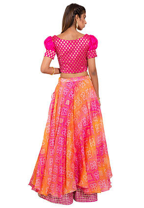 Bandhej Kota Silk Lehenga in Pink and Orange