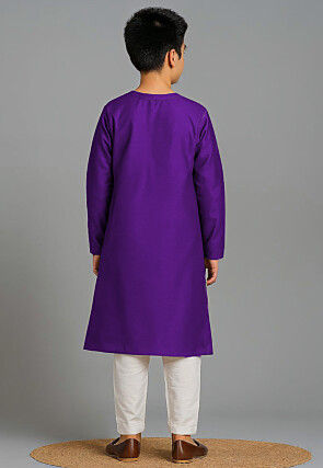 Bandhej Printed Art Silk Angrakha Kurta Set in Purple