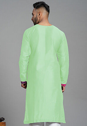 Bandhej Printed Art Silk Angrakha style Kurta in Pastel Green