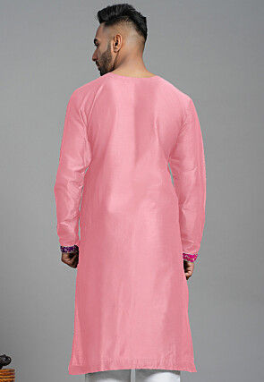 Bandhej Printed Art Silk Angrakha style Kurta in Pink