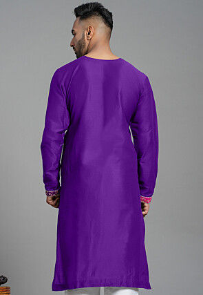 Bandhej Printed Art Silk Angrakha style Kurta in Purple