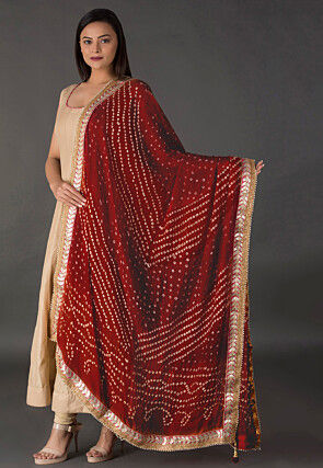 Bandhej Printed Art Silk Dupatta in Maroon