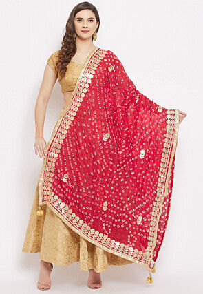 Bandhej Printed Art Silk Dupatta in Red