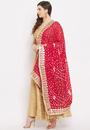 Bandhej Printed Art Silk Dupatta in Red