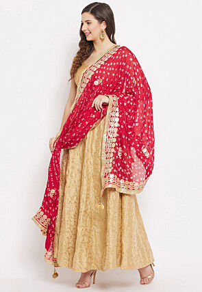 Bandhej Printed Art Silk Dupatta in Red
