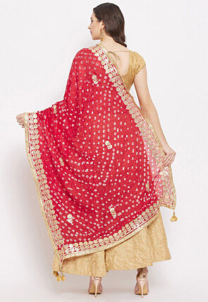 Bandhej Printed Art Silk Dupatta in Red