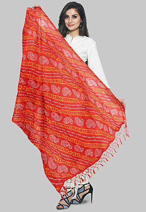 Bandhej Printed Art Silk Dupatta in Red
