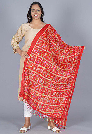Bandhej Printed Art Silk Dupatta in Red