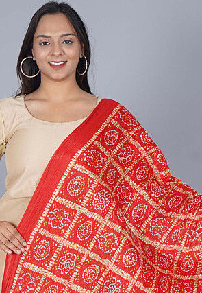 Bandhej Printed Art Silk Dupatta in Red