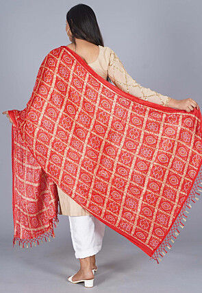 Bandhej Printed Art Silk Dupatta in Red