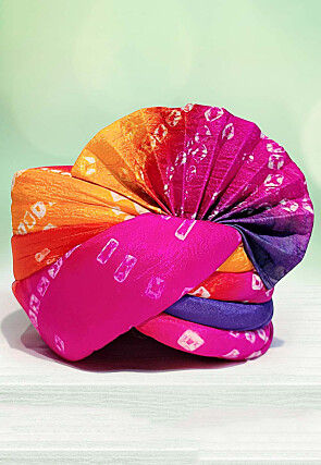 Bandhej Printed Art Silk Kids Turban in Multicolor