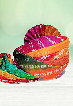 Bandhej Printed Art Silk Kids Turban in Multicolor