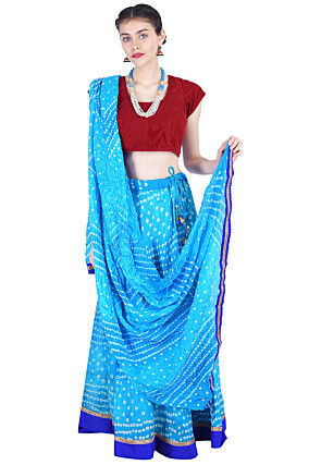 Bandhej Printed Art Silk Lehenga in Light Blue