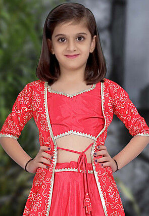 Bandhej Printed Art Silk Lehenga in Pink