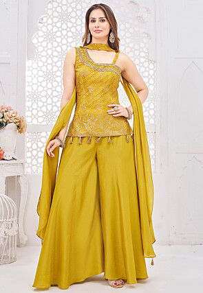 Bandhej Printed Art Silk Pakistani Suit in Olive Green