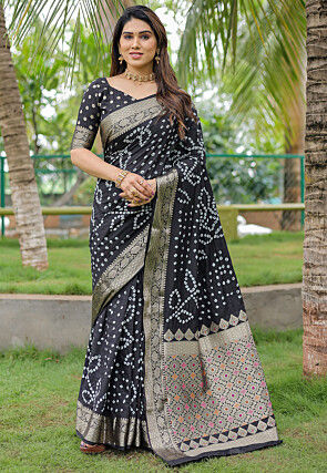 Black bandhani saree store