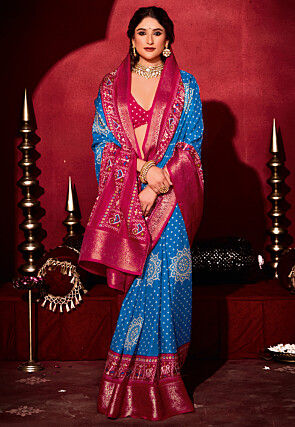 Bandhej Printed Art Silk Saree in Blue