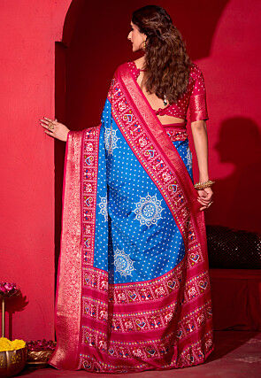 Bandhej Printed Art Silk Saree in Blue