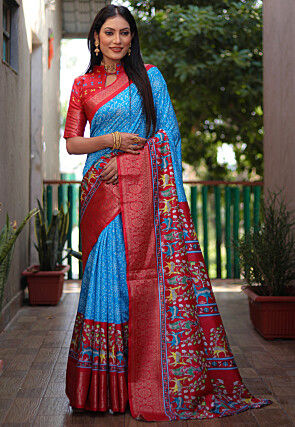 Bandhej Printed Art Silk Saree in Blue