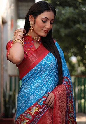 Bandhej Printed Art Silk Saree in Blue