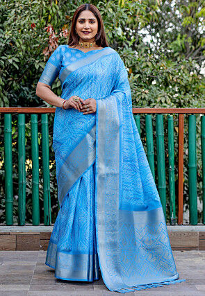 Bandhej Printed Art Silk Saree in Blue