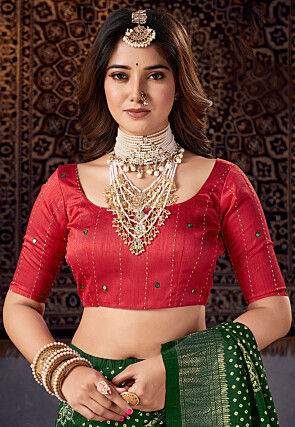 Bandhej Printed Art Silk Saree in Dark Green