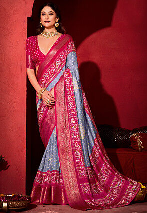 Bandhej Printed Art Silk Saree in Dusty Purple