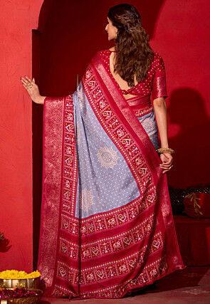Bandhej Printed Art Silk Saree in Dusty Purple