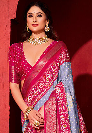 Bandhej Printed Art Silk Saree in Dusty Purple