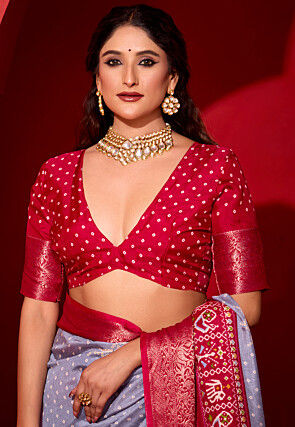 Bandhej Printed Art Silk Saree in Dusty Purple