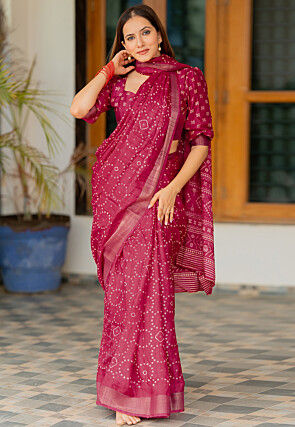 Bandhej Printed Art Silk Saree in Fuchsia