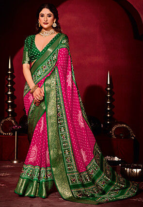 Bandhej Printed Art Silk Saree in Fuchsia