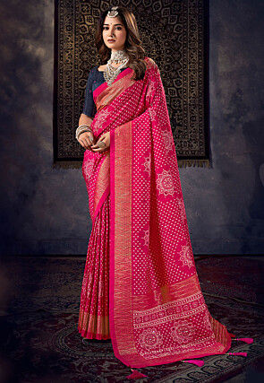 Bandhej Printed Art Silk Saree in Fuchsia